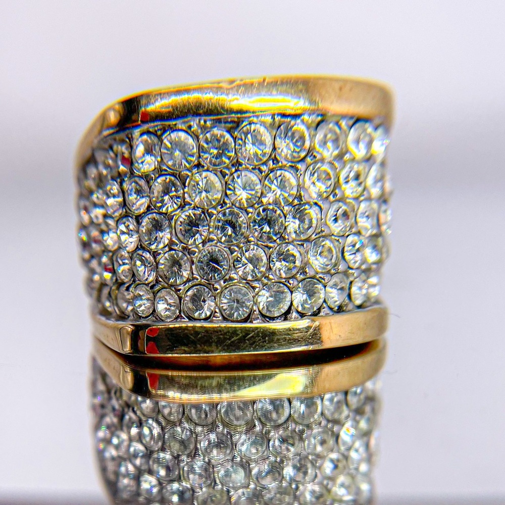 Large Gold Tone Cubic Zirconia Cocktail Ring with Round Stones